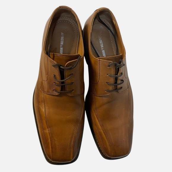 Johnston & Murphy Men's Brown Leather Dress Oxfords Square Bicycle Toe Shoes 8.5 - Picture 2 of 9